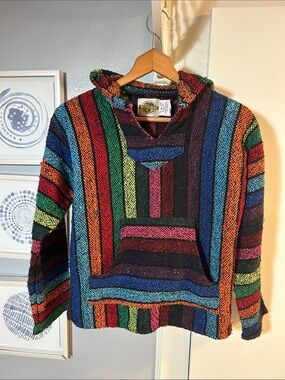 Earth Ragz Size S Bold Rainbow Color LongSleeve Baja Hippie Surfer Hoodie